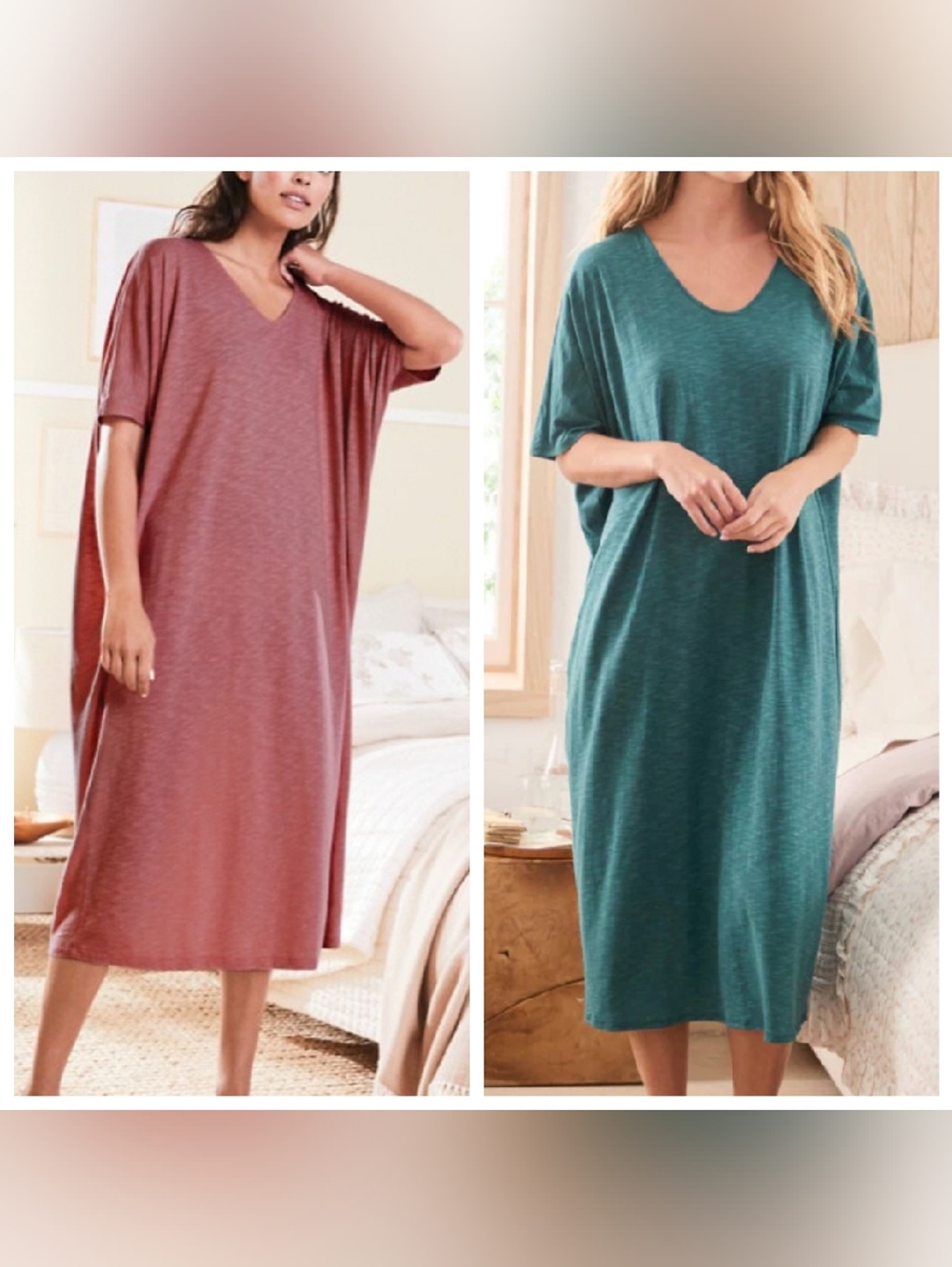 NWT Garnet Hill Blue Oasis Knit Cocoon Gown House Dress Lounge Women's Size XL - Picture 2 of 16